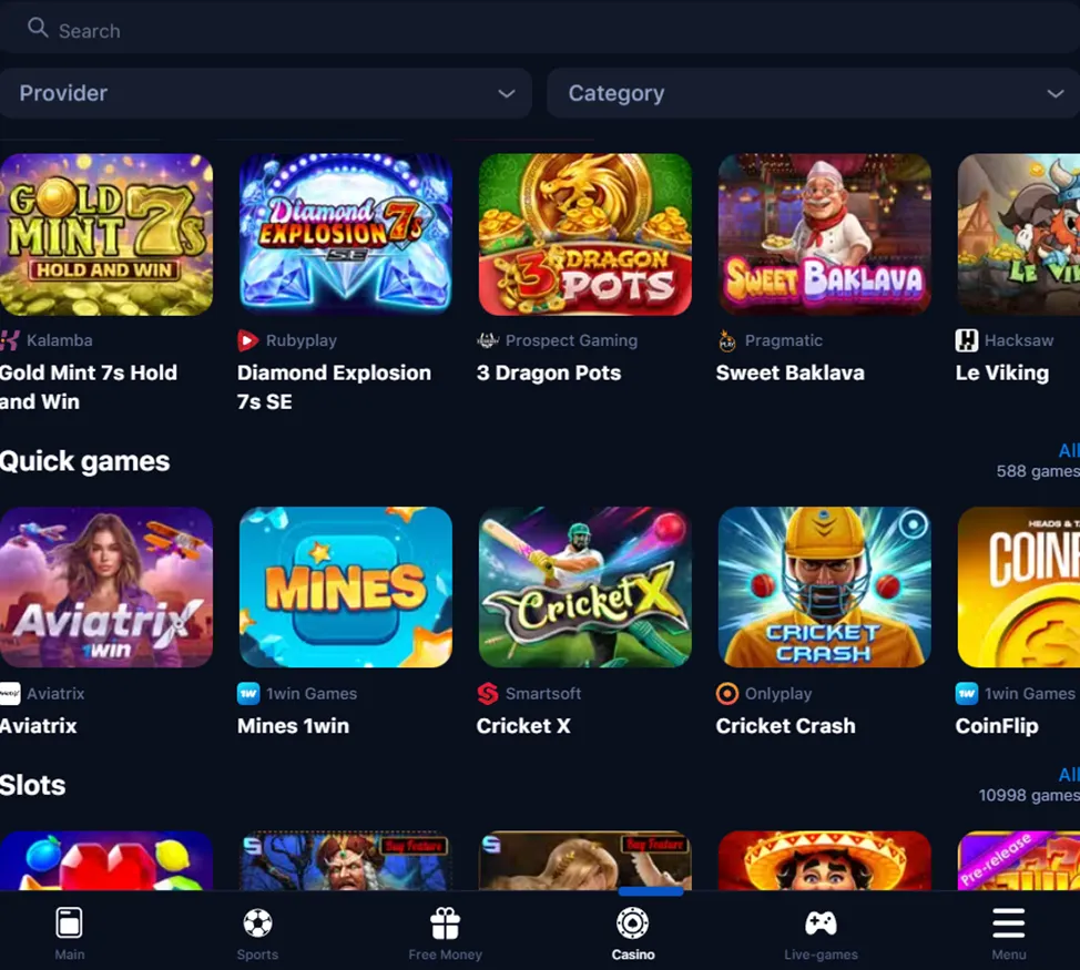 games in 1win casino app Pakistan