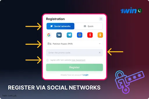 register on 1win using a social networking site